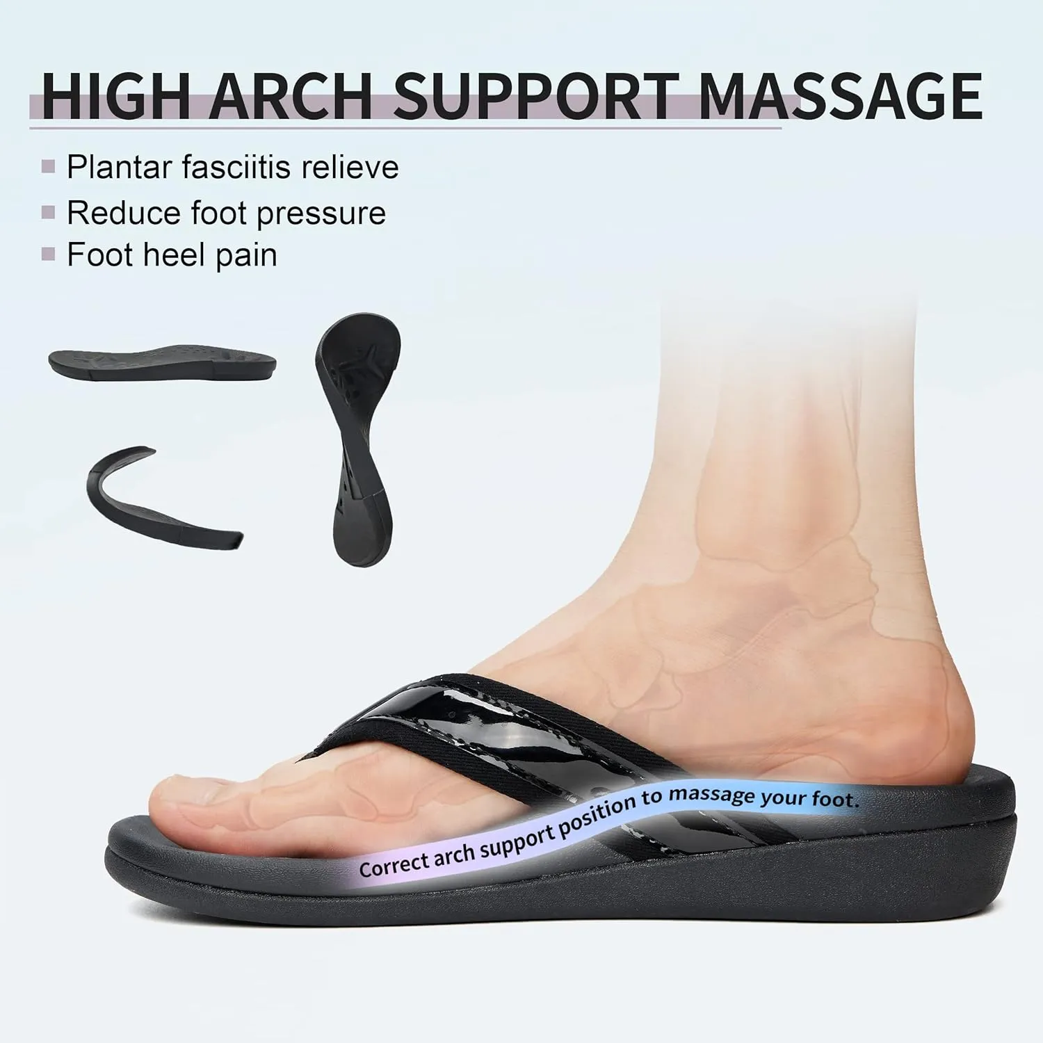 MEGNYA Womens Orthotic Flip Flops, Plantar Fasciitis Sandals for Flat Feet with Arch Support Thong Style Flip Flops, Comfortable Walking Sandals for Beach, Vacation