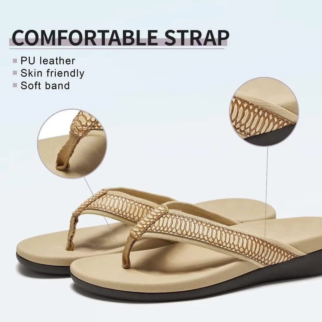 MEGNYA Womens Orthotic Flip Flops, Plantar Fasciitis Sandals for Flat Feet with Arch Support Thong Style Flip Flops, Comfortable Walking Sandals for Beach, Vacation