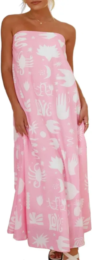 Melliflo Womens Strapless Maxi Tube Dresses 2025 Summer Sleeveless Cute Print Swing Boho Beach Sundress Vacation Outfits