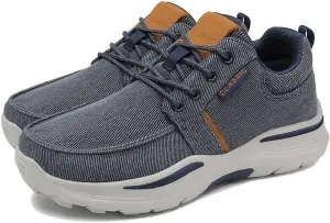 Men Canvas Wide Width Walking Sneakers,Casual Non Slip Lightweight Arch Support Fashion Sneakers Boat Shoes Orthopedic Shoes