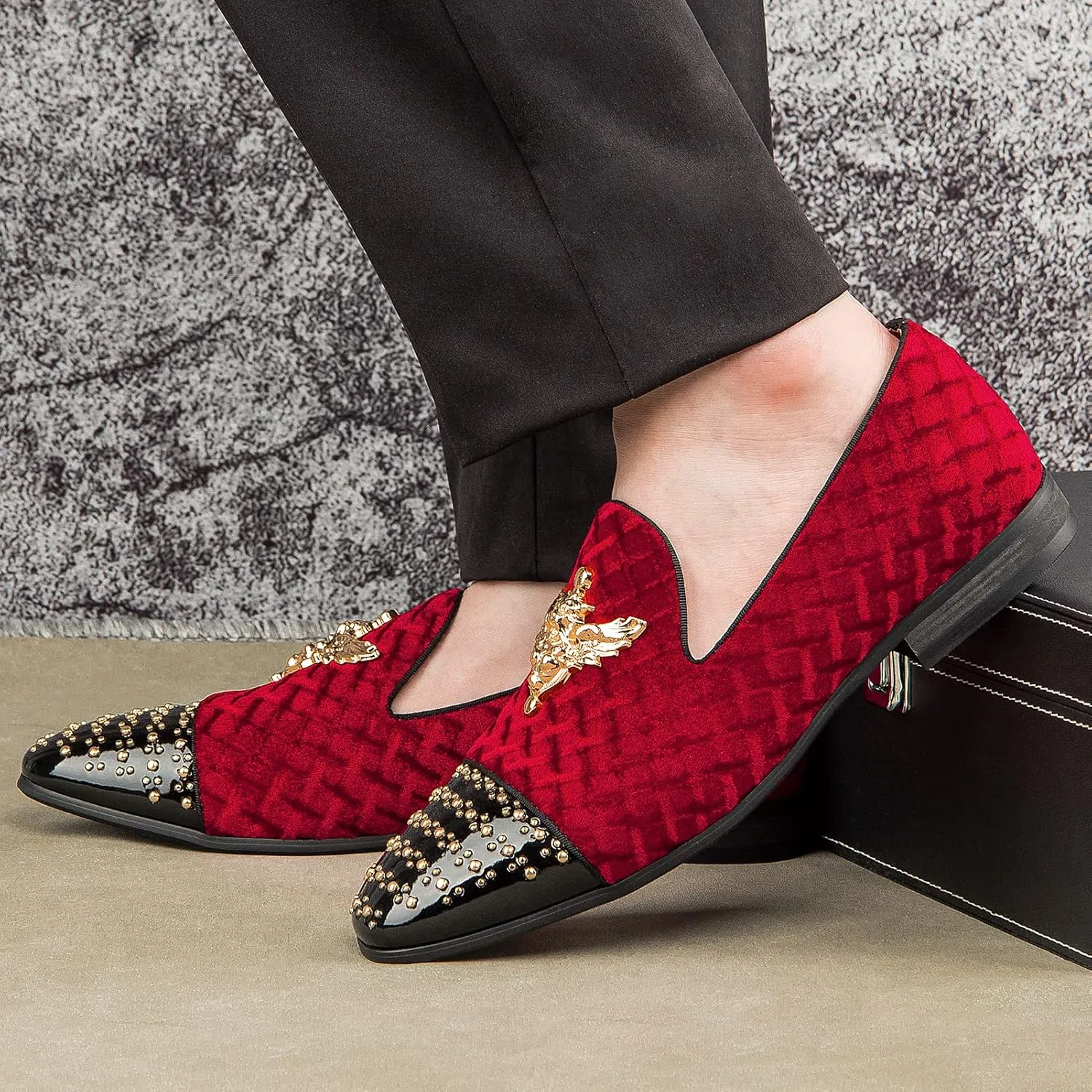 Men Genuine Leather Mens Metallic Textured Slip-on Glitter Loafers Shoes