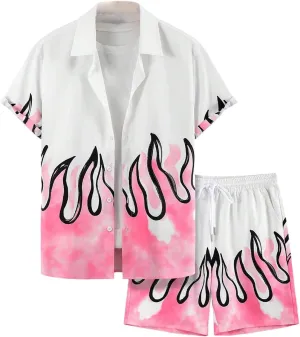 Men's 2 Piece Short Set Short Sleeve Button Up Shirt and Angel Graphic Shorts Tracksuits