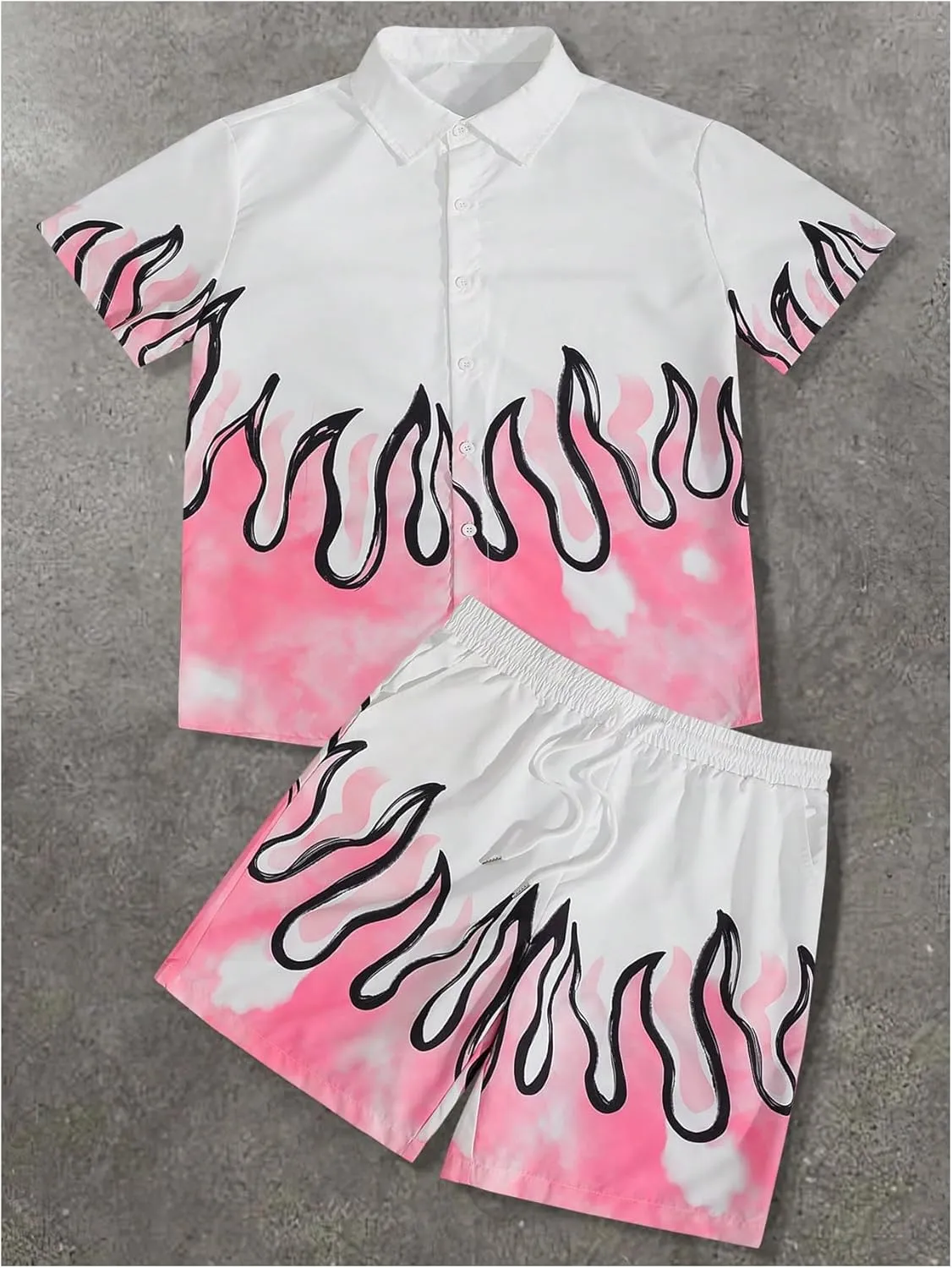 Men's 2 Piece Short Set Short Sleeve Button Up Shirt and Angel Graphic Shorts Tracksuits