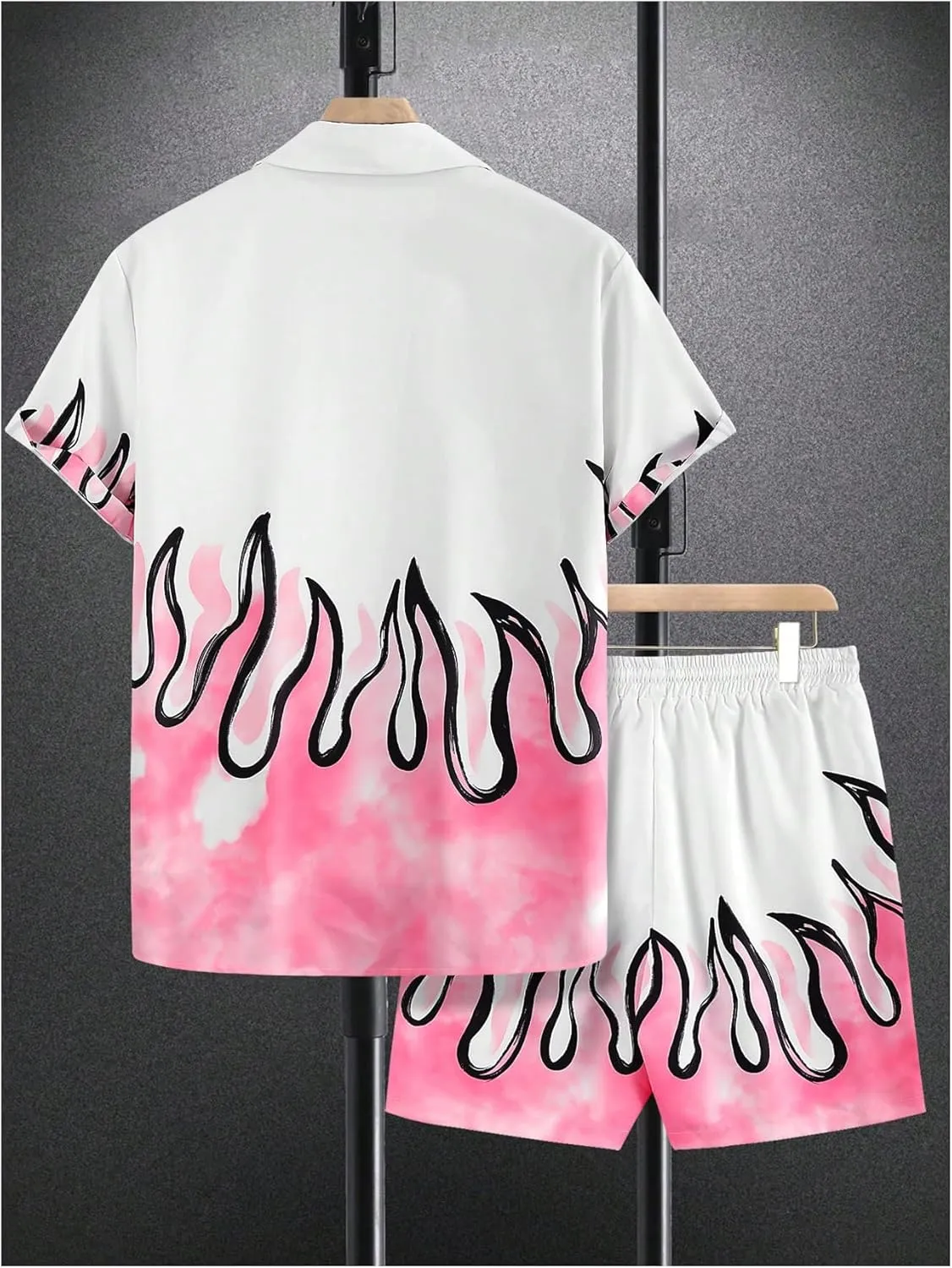 Men's 2 Piece Short Set Short Sleeve Button Up Shirt and Angel Graphic Shorts Tracksuits