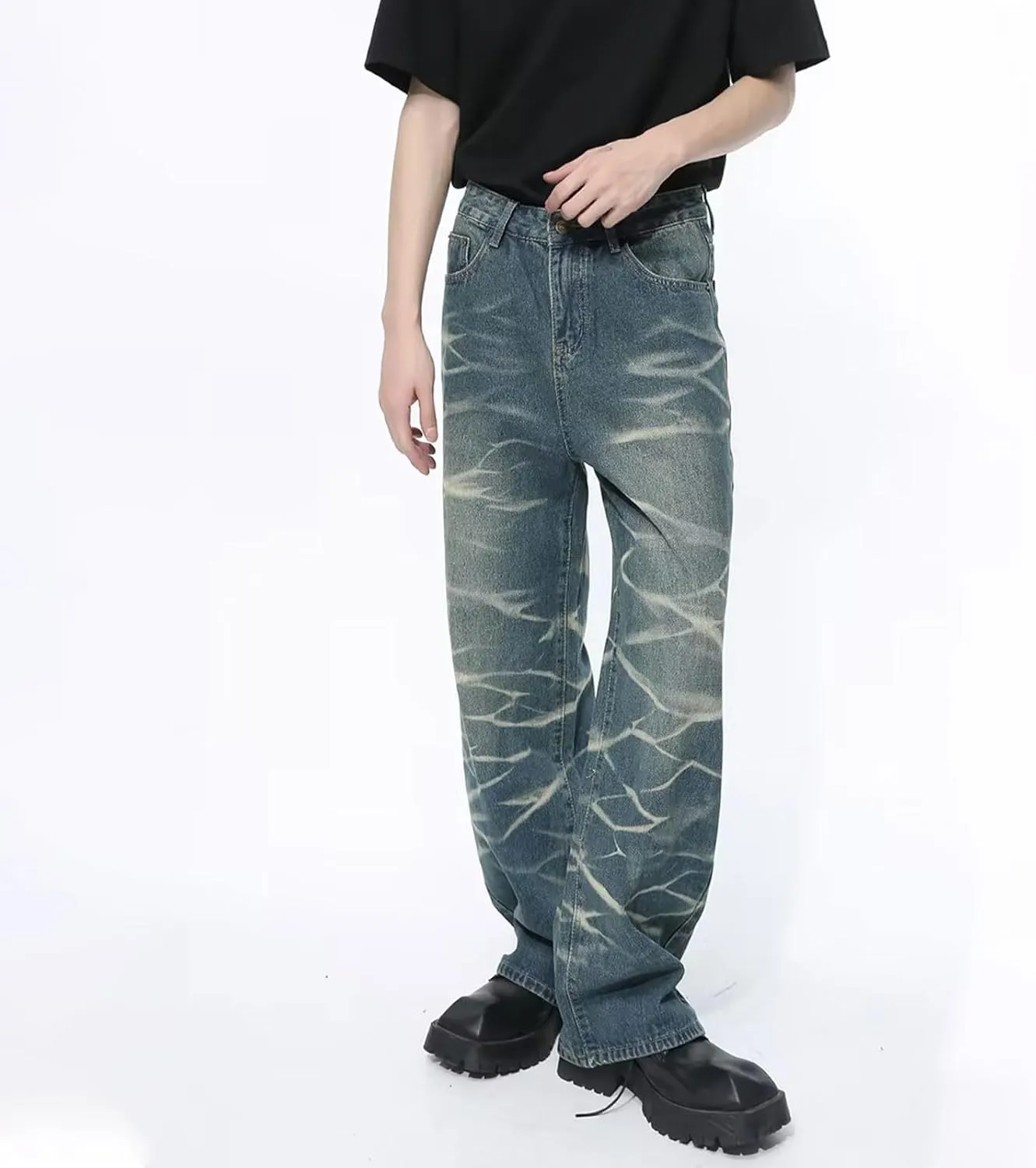 Men's Baggy Jeans Y2K Vintage 90's Hip Hop Ripped Aesthetic Style Denim Pants Straight Leg Pants Streetwear