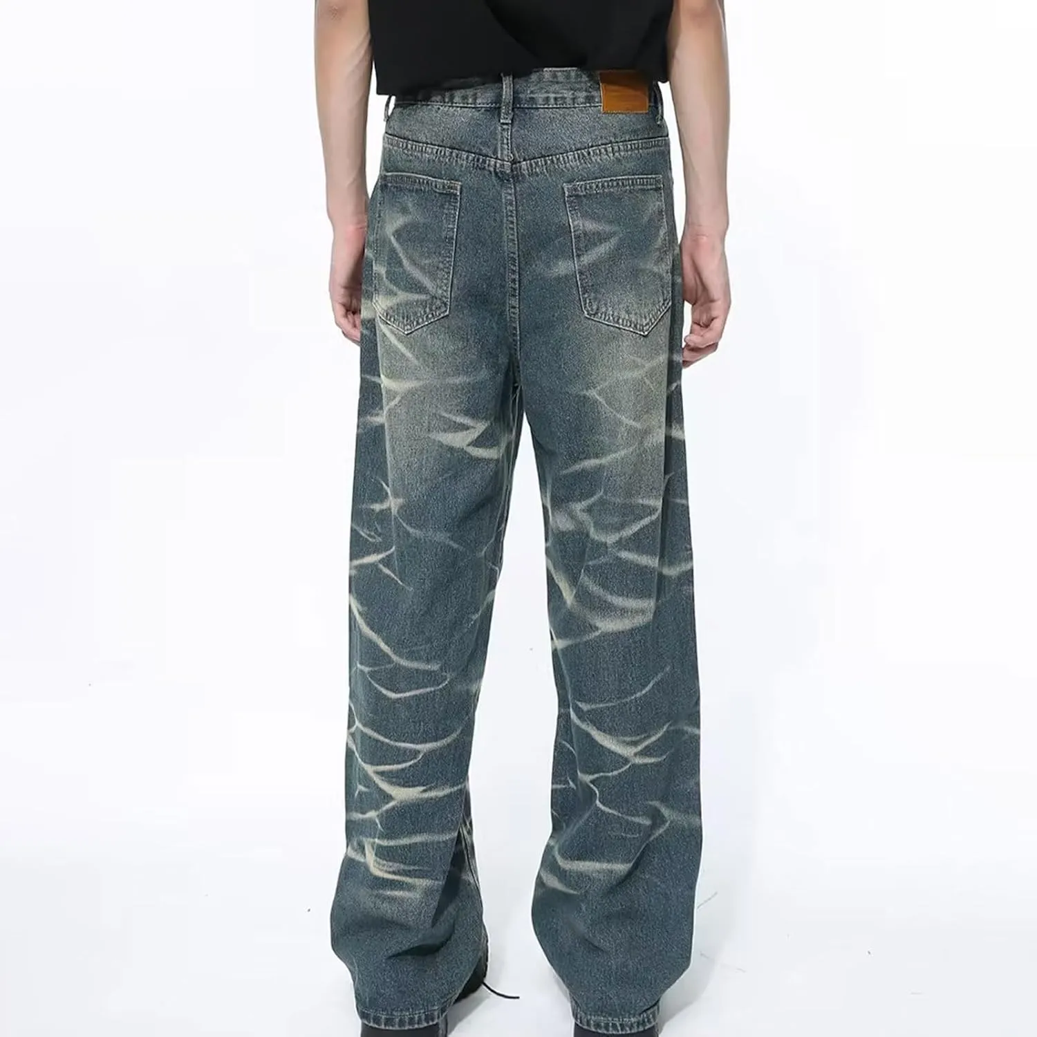 Men's Baggy Jeans Y2K Vintage 90's Hip Hop Ripped Aesthetic Style Denim Pants Straight Leg Pants Streetwear