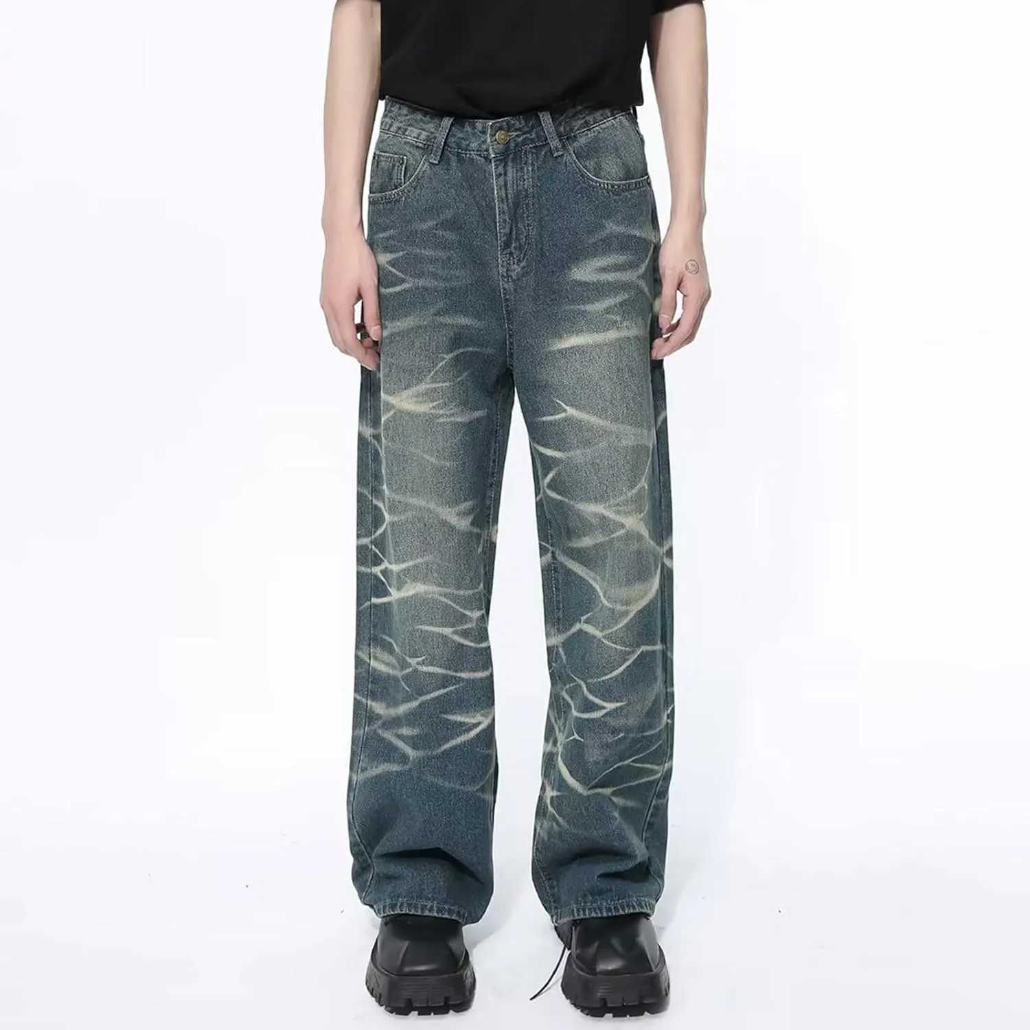 Men's Baggy Jeans Y2K Vintage 90's Hip Hop Ripped Aesthetic Style Denim Pants Straight Leg Pants Streetwear