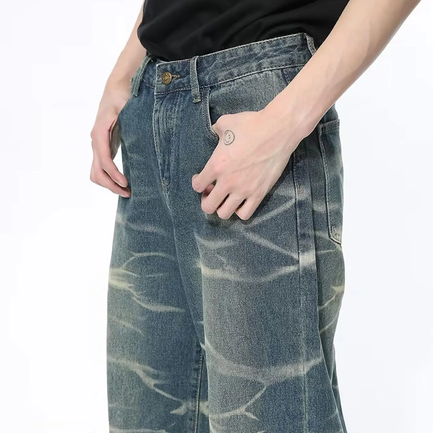 Men's Baggy Jeans Y2K Vintage 90's Hip Hop Ripped Aesthetic Style Denim Pants Straight Leg Pants Streetwear