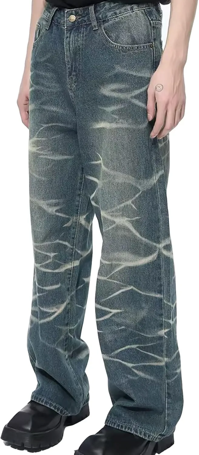 Men's Baggy Jeans Y2K Vintage 90's Hip Hop Ripped Aesthetic Style Denim Pants Straight Leg Pants Streetwear
