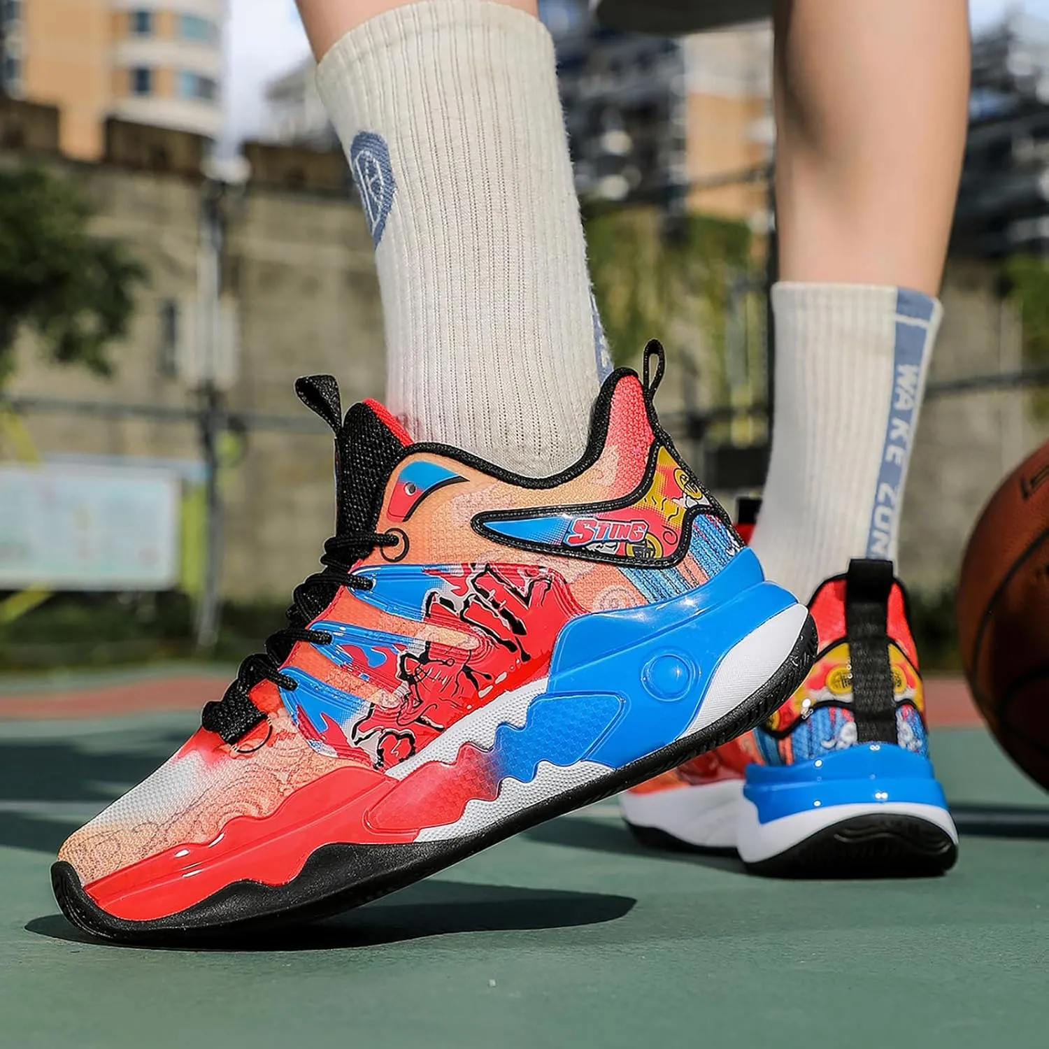 Men's Basketball Shoes Fashion Breathable Sneakers Comfortable Leightweight Running Athletic Lace-Up Non Slip Sport Outdoor Shoe