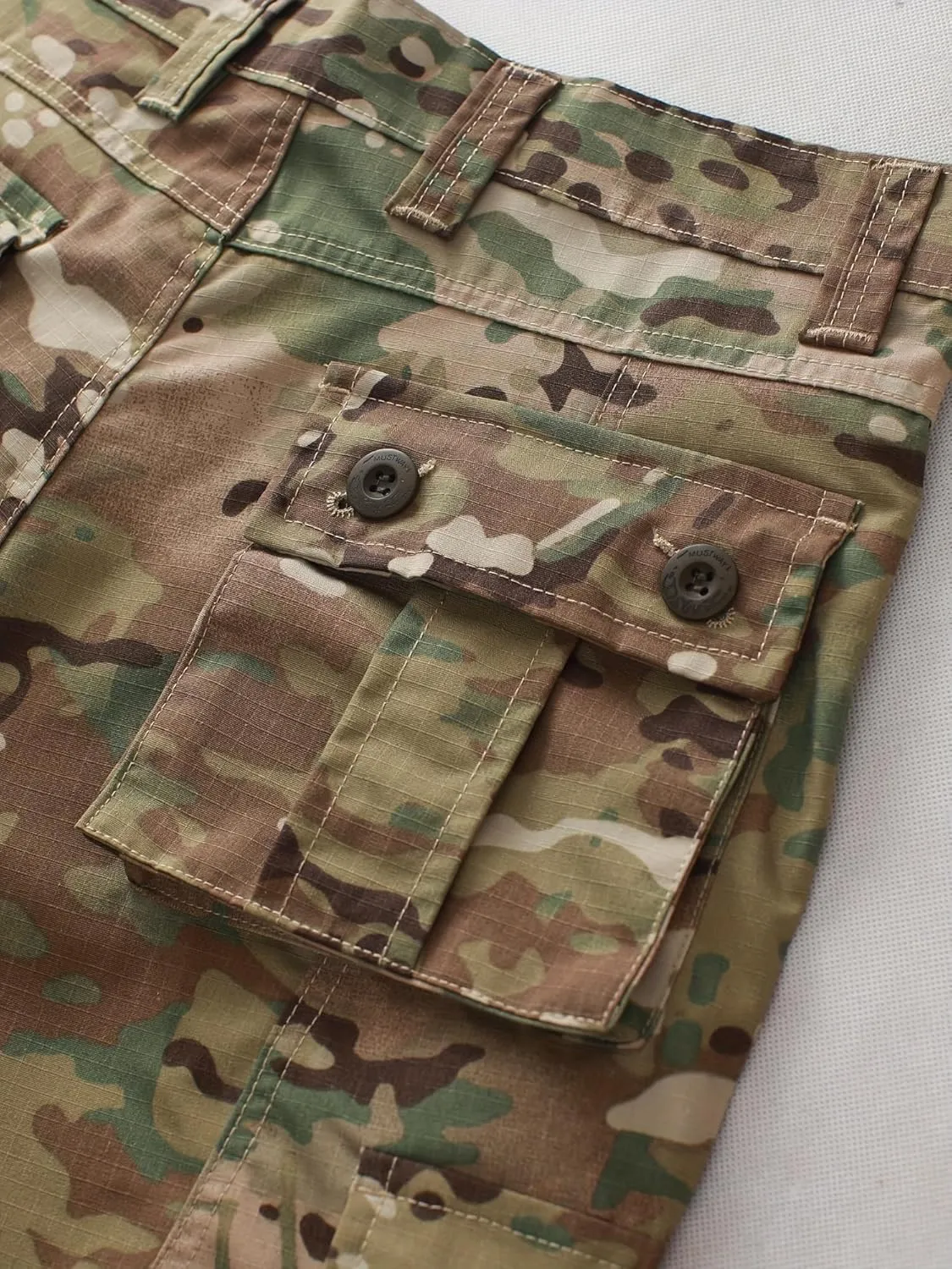 Men's Camo Cargo Work Pants Ripstop Lightweight Wild Army Military BDU Outdoor Trousers with 8 Pocktets (No Belt)