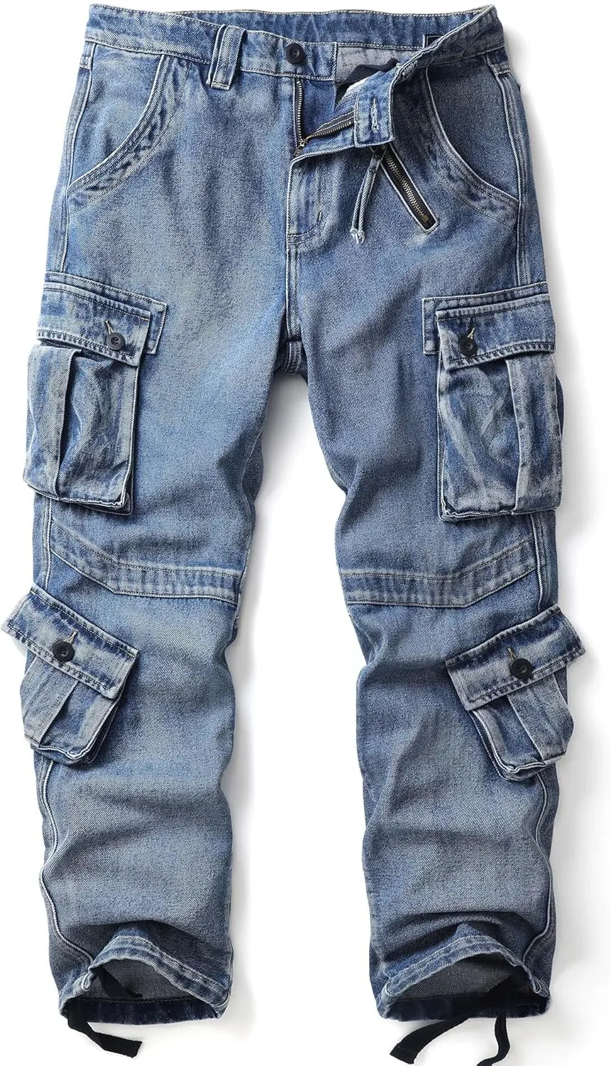 Men's Cargo Work Jeans Cotton Casual Ripstop Outdoor Trousers with Multi Pockets