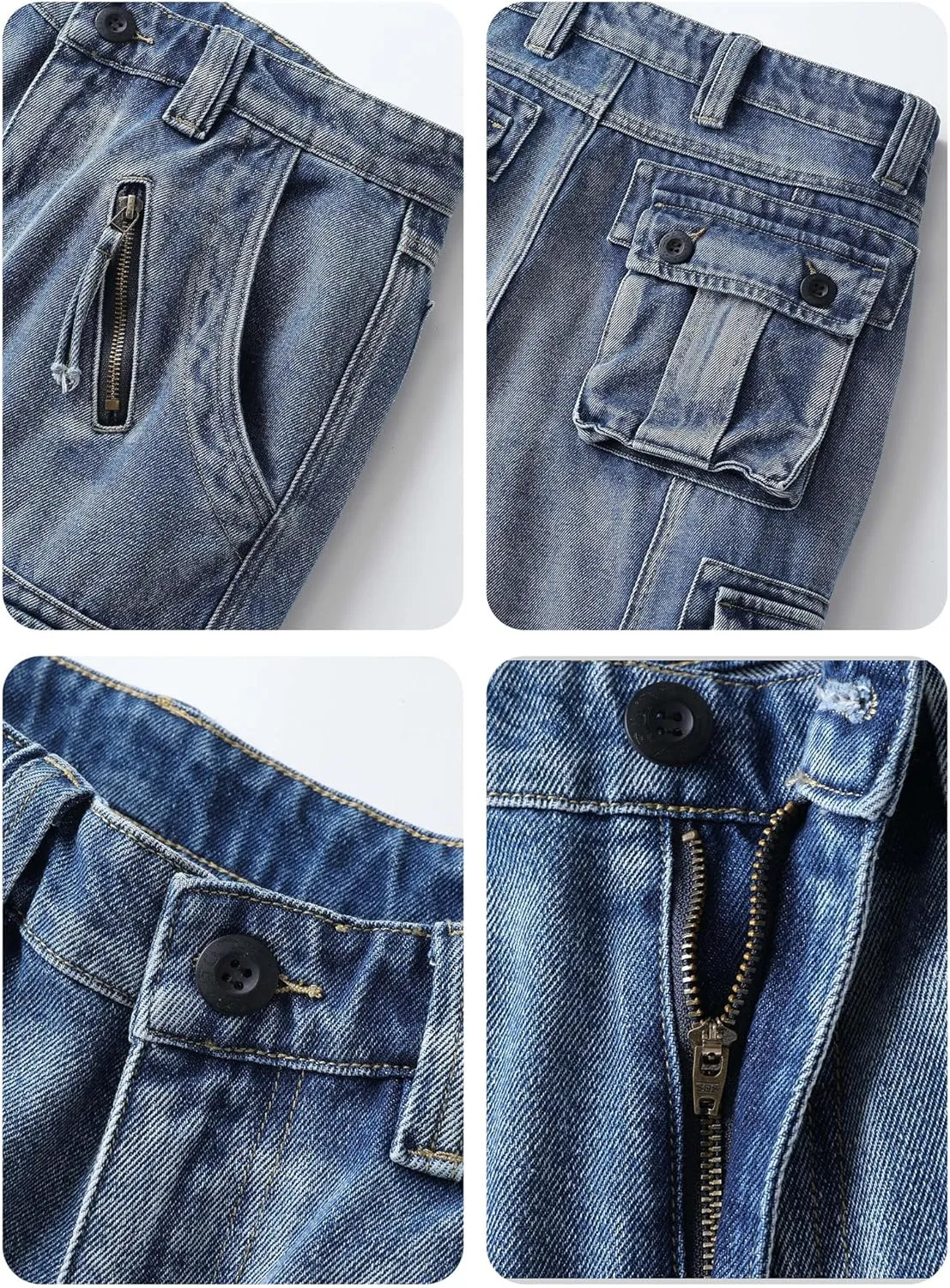 Men's Cargo Work Jeans Cotton Casual Ripstop Outdoor Trousers with Multi Pockets