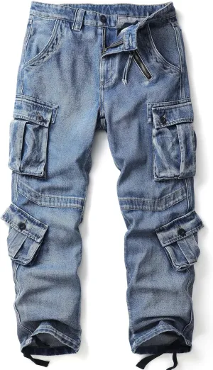Men's Cargo Work Jeans Cotton Casual Ripstop Outdoor Trousers with Multi Pockets