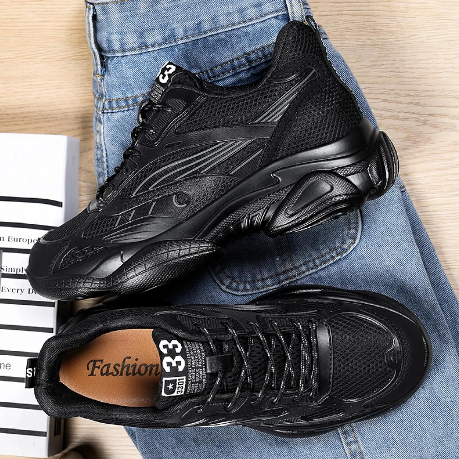 Men’s Elevator Chunky Sneakers 2.4" Height Increase – Invisible Height Boost Athletic Shoes – Fashion Thick-Soled Sport Sneakers – Breathable Walking & Gym Shoes for Casual and Streetwear