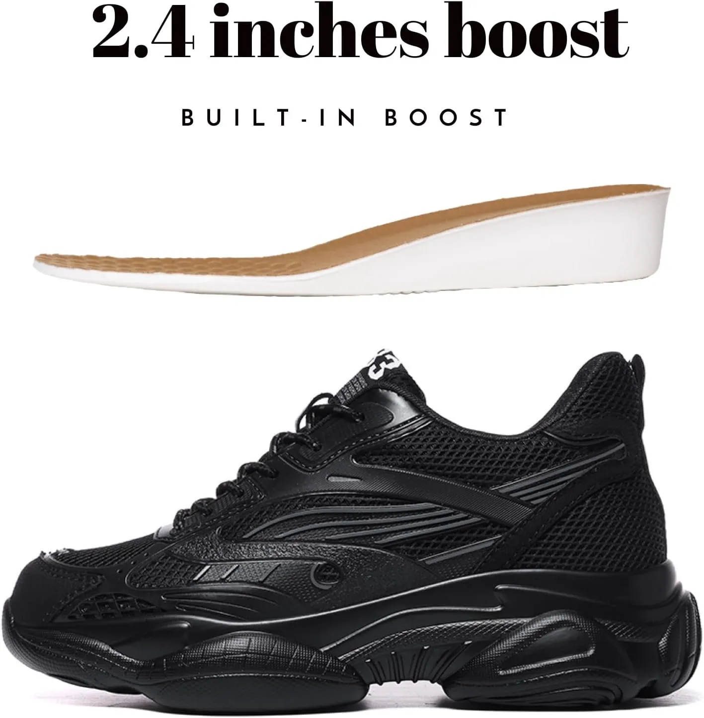 Men’s Elevator Chunky Sneakers 2.4" Height Increase – Invisible Height Boost Athletic Shoes – Fashion Thick-Soled Sport Sneakers – Breathable Walking & Gym Shoes for Casual and Streetwear