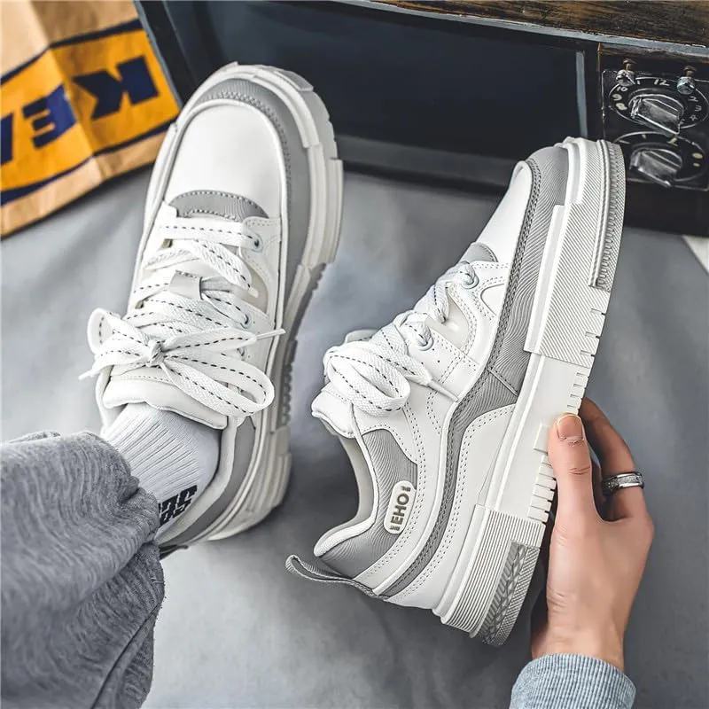 Men's Fashion Streetwear Thick-Soled Skateboarding Sneakers Comfortable Breathable Height Increasing Non-Slip Durable Lace-Up Sneakers for Outdoor Activities Shoes Size 6.5-10