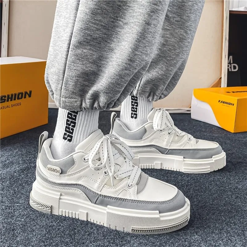 Men's Fashion Streetwear Thick-Soled Skateboarding Sneakers Comfortable Breathable Height Increasing Non-Slip Durable Lace-Up Sneakers for Outdoor Activities Shoes Size 6.5-10