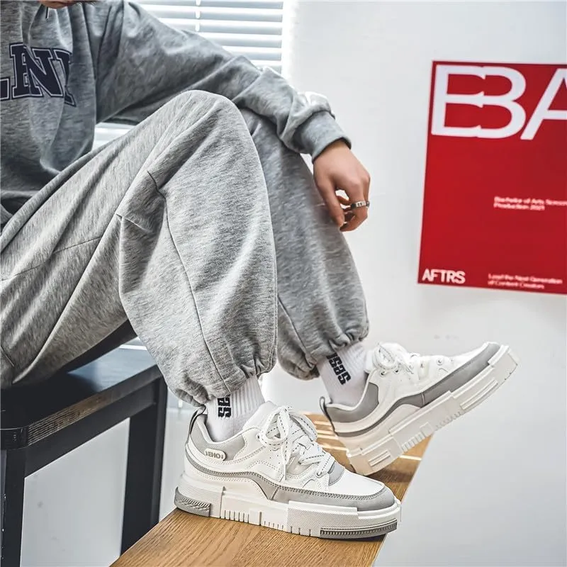 Men's Fashion Streetwear Thick-Soled Skateboarding Sneakers Comfortable Breathable Height Increasing Non-Slip Durable Lace-Up Sneakers for Outdoor Activities Shoes Size 6.5-10