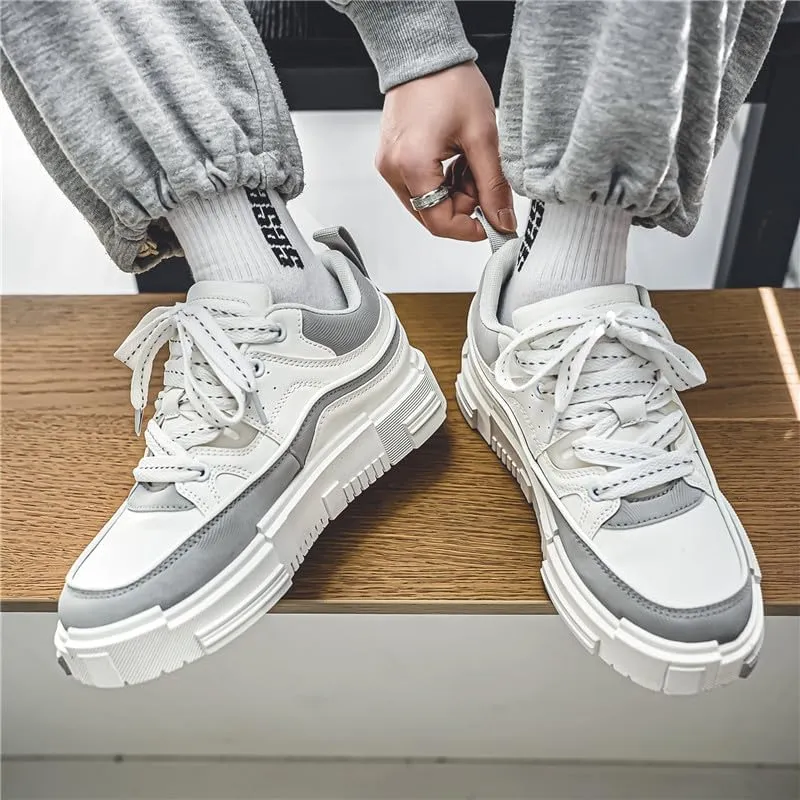 Men's Fashion Streetwear Thick-Soled Skateboarding Sneakers Comfortable Breathable Height Increasing Non-Slip Durable Lace-Up Sneakers for Outdoor Activities Shoes Size 6.5-10