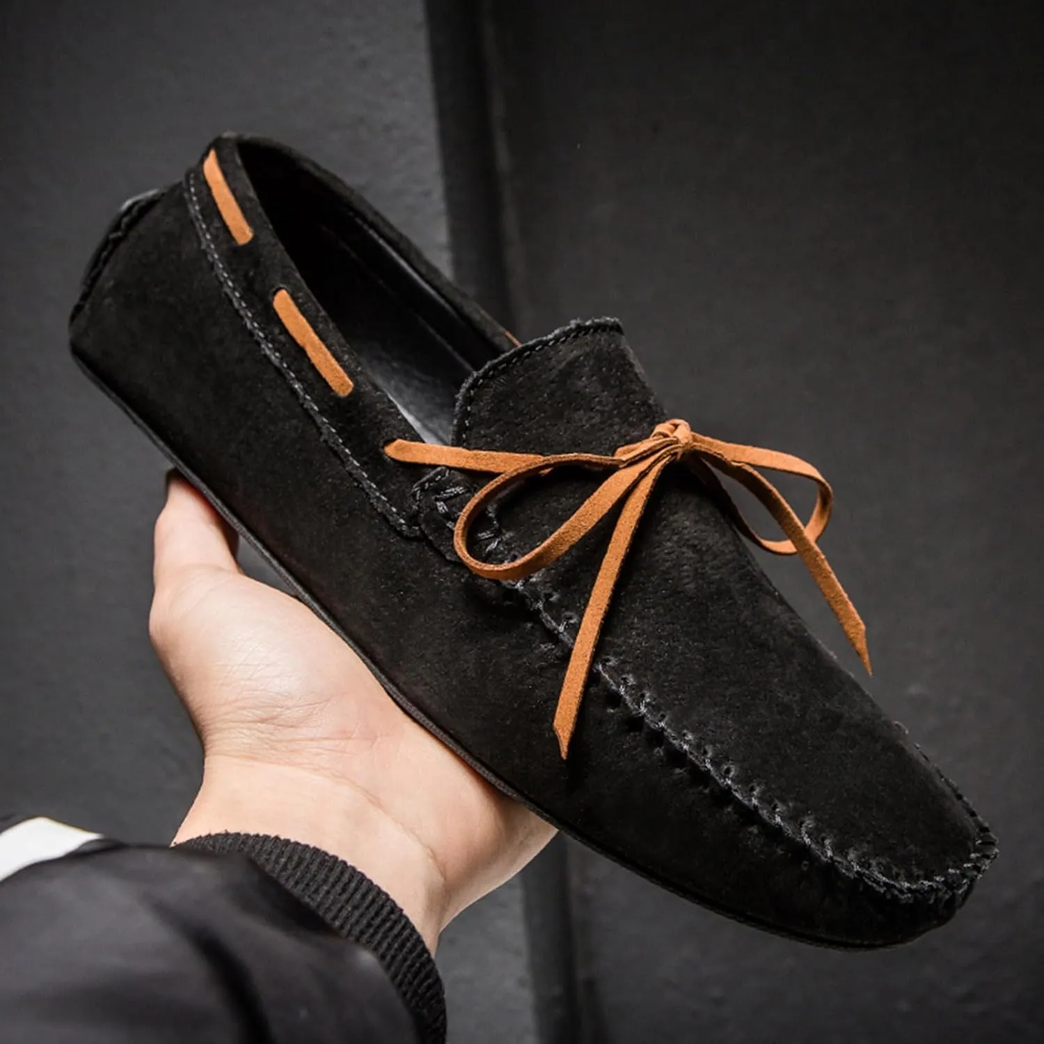 Men's Genuine Leather Moccasins Penny Loafers Casual Lace Up Slip On Gommino Flat Driving Shoes Comfort Dress Boat Shoes
