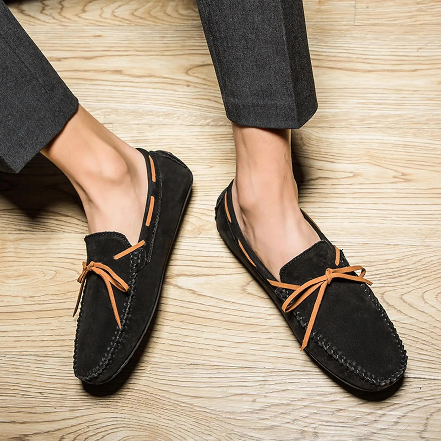 Men's Genuine Leather Moccasins Penny Loafers Casual Lace Up Slip On Gommino Flat Driving Shoes Comfort Dress Boat Shoes