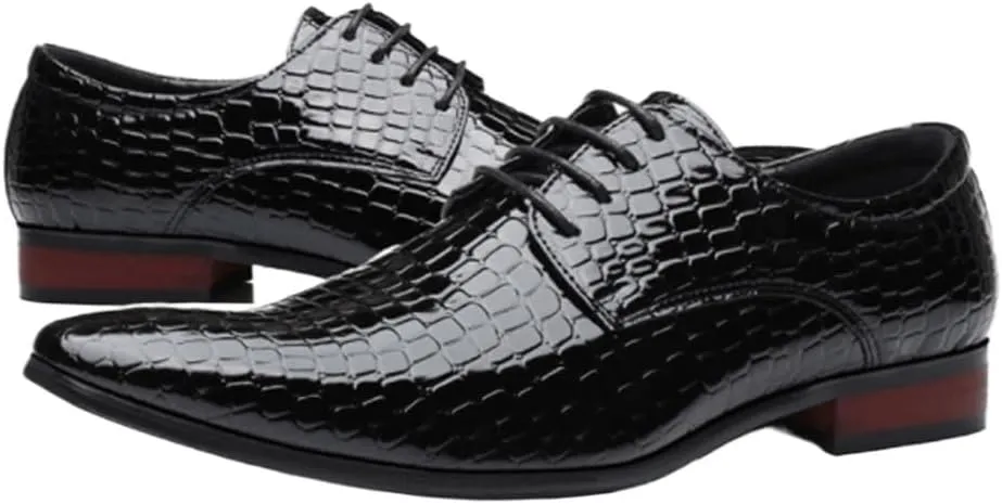 Mens Oxford Dress Shoes Leather Lace Up Pointed Toe Formal Wedding Office Walking Loafers Work Flats Classic Snake Skin Prints