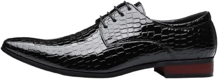 Mens Oxford Dress Shoes Leather Lace Up Pointed Toe Formal Wedding Office Walking Loafers Work Flats Classic Snake Skin Prints