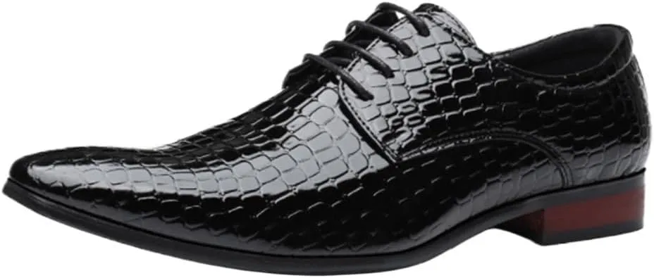 Mens Oxford Dress Shoes Leather Lace Up Pointed Toe Formal Wedding Office Walking Loafers Work Flats Classic Snake Skin Prints