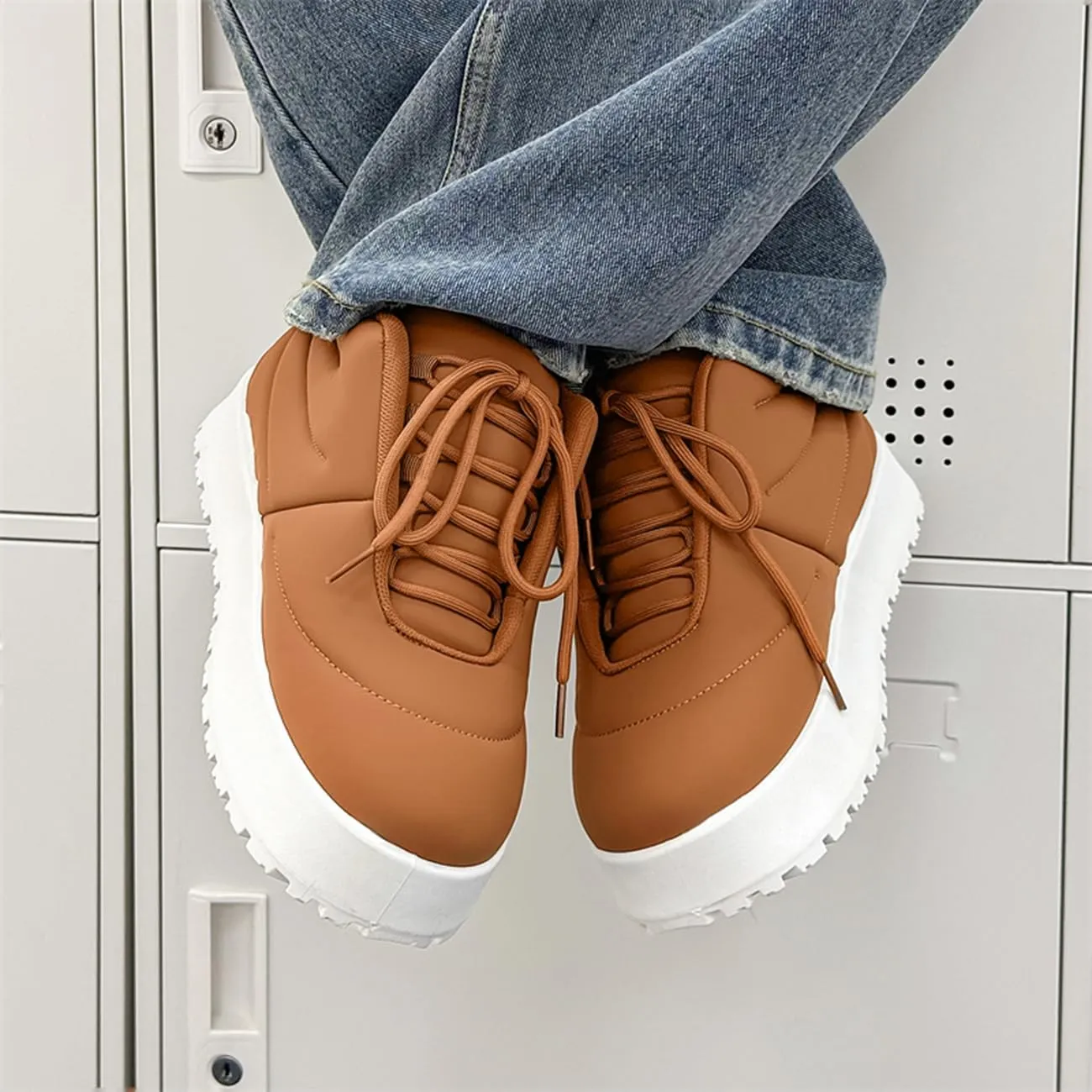 Men's Platform Sneakers Lightweight Comfort Lace Up Skate Shoes Puffy Trendy Casual Shoes