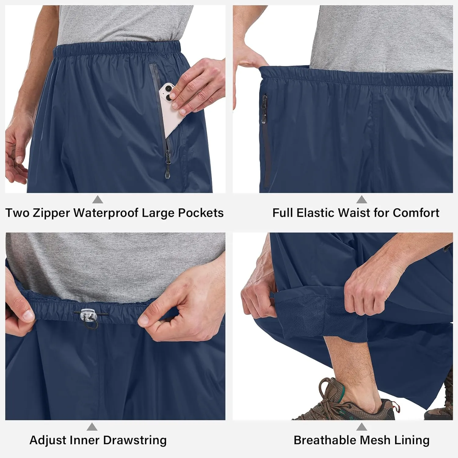 Mens Rain Pants Waterproof Windproof Hiking Outdoor Fishing Golf Cycling Pants