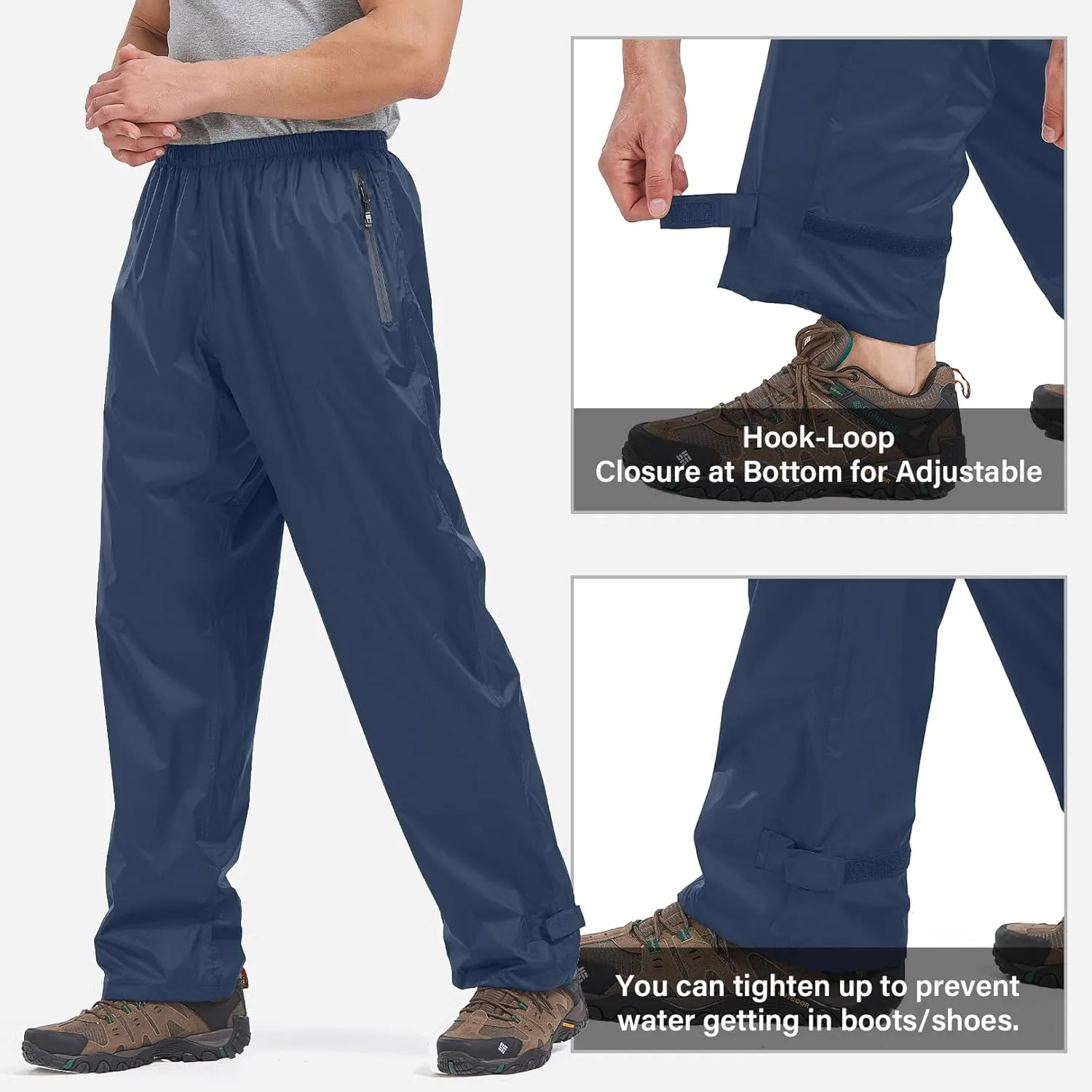 Mens Rain Pants Waterproof Windproof Hiking Outdoor Fishing Golf Cycling Pants