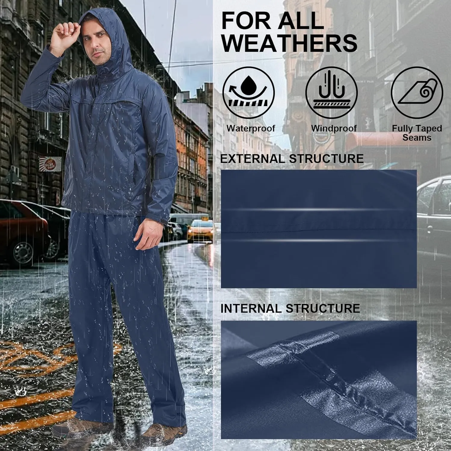 Mens Rain Pants Waterproof Windproof Hiking Outdoor Fishing Golf Cycling Pants