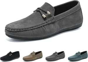 Men's Suede Leather Moccasins Penny Loafers Casual Round Toe Slip On Gommino Flat Driving Shoes Lightweight Comfort Dress Boat Shoes