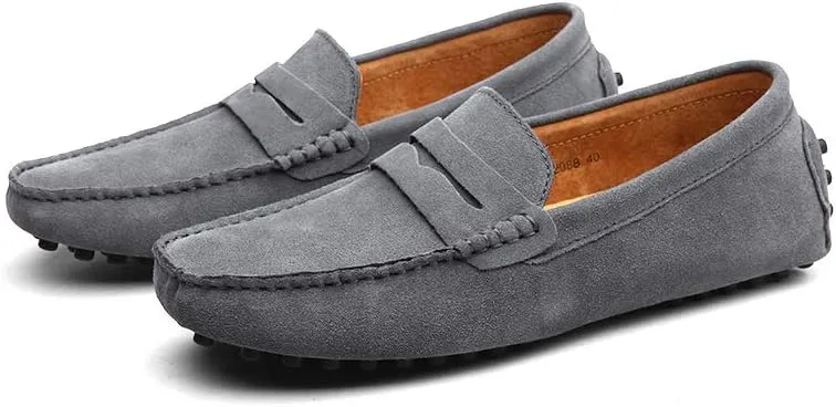 Men's Suede Leather Penny Loafers, Casual Driving Moccasins, Slip-On Boat Shoes,Big Sizes