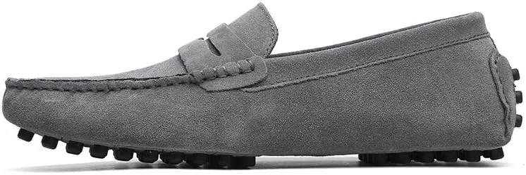 Men's Suede Leather Penny Loafers, Casual Driving Moccasins, Slip-On Boat Shoes,Big Sizes