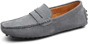 Men's Suede Leather Penny Loafers, Casual Driving Moccasins, Slip-On Boat Shoes,Big Sizes
