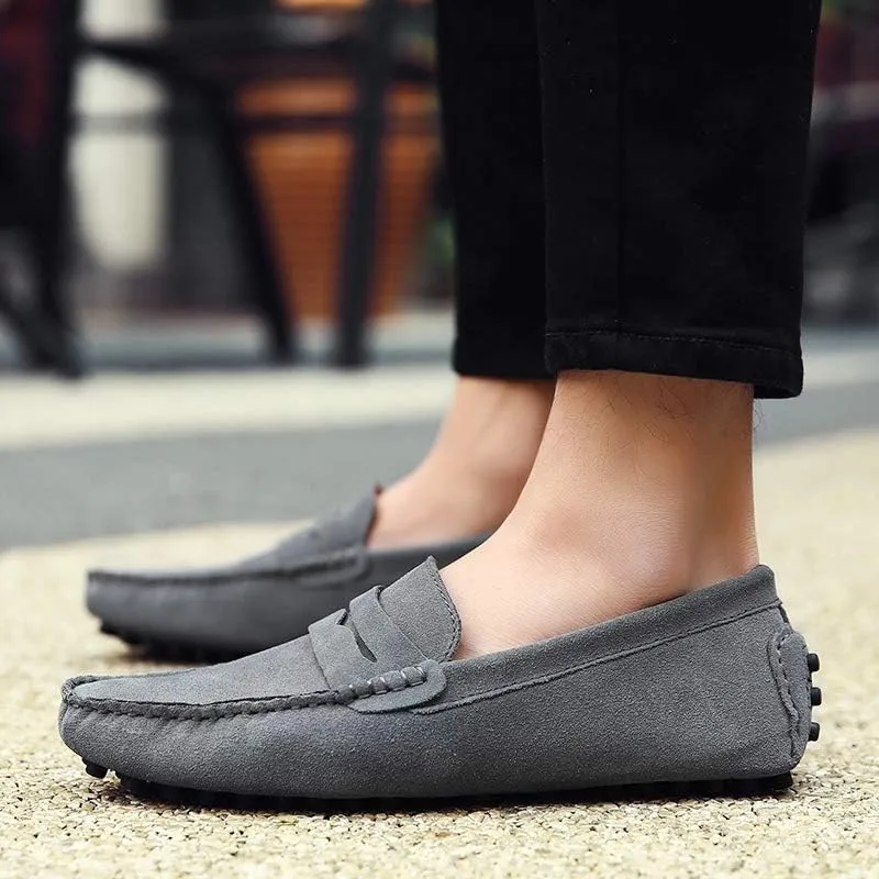 Men's Suede Leather Penny Loafers, Casual Driving Moccasins, Slip-On Boat Shoes,Big Sizes