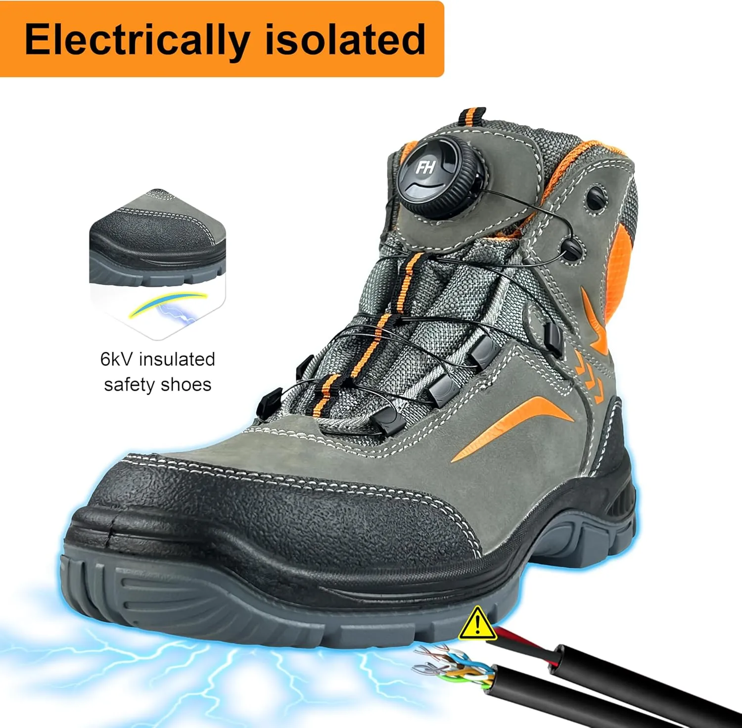 Men's Women's Waterproof Work Boots, Composite Toe Safety Boots for Construction, Anti-Slip Rubber Outsole, Shock Absorption, 6KV Insulated Electrical Hazard (Conforms to ASTM)