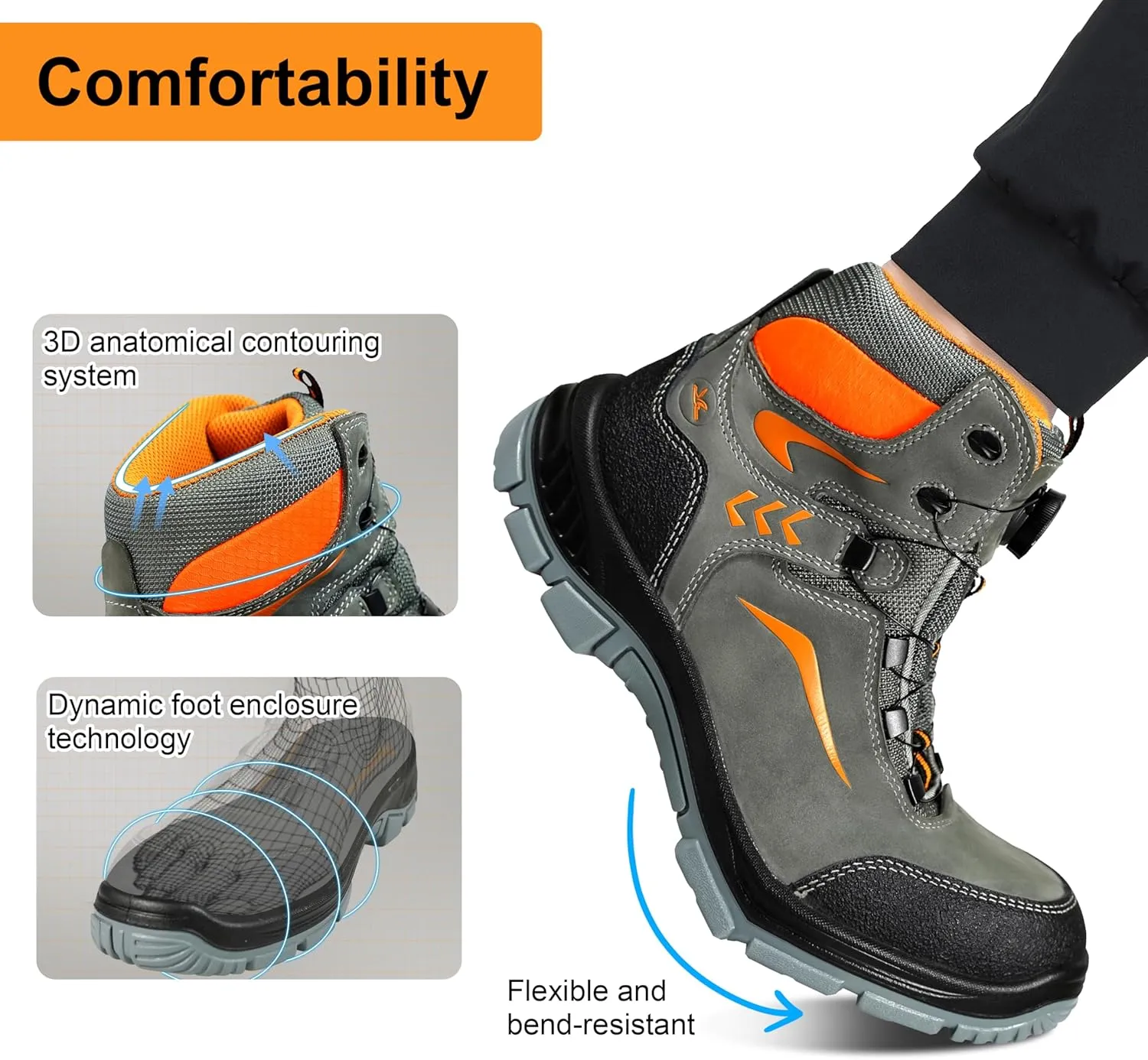 Men's Women's Waterproof Work Boots, Composite Toe Safety Boots for Construction, Anti-Slip Rubber Outsole, Shock Absorption, 6KV Insulated Electrical Hazard (Conforms to ASTM)