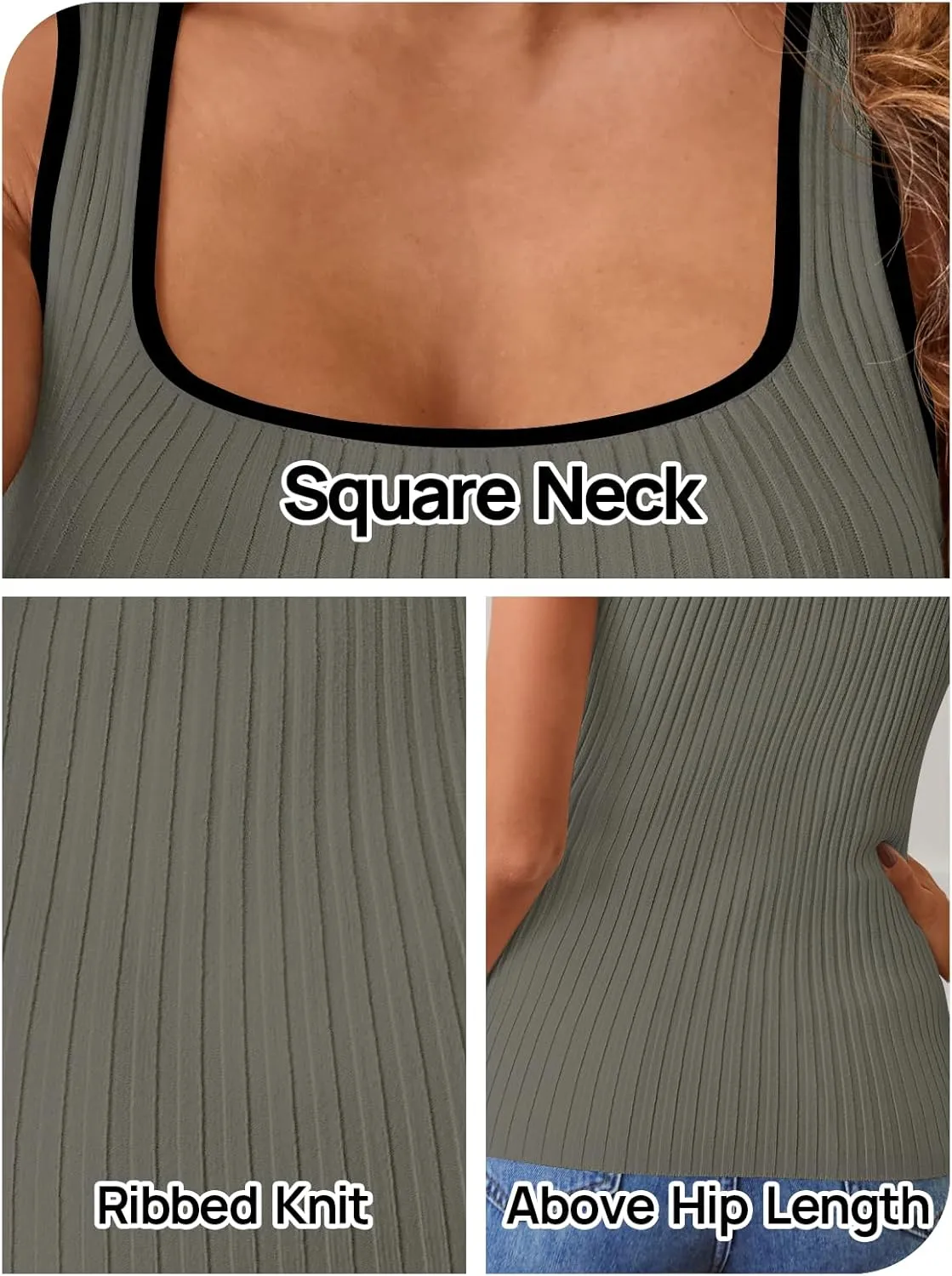 MEROKEETY Women's 2025 Sleeveless Ribbed Tank Tops Summer Square Neck Slim Fitted Color Block Basic Knit Tee Shirts