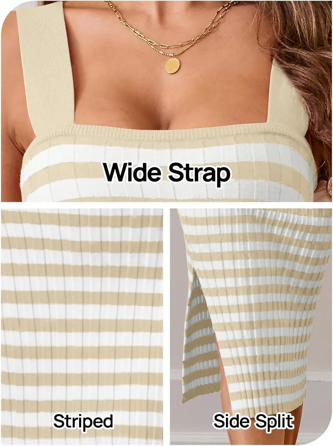 MEROKEETY Women's 2025 Summer Spring Bodycon Midi Dress Vacation Sleeveless Ribbed Knit Striped Party Sweater Dresses