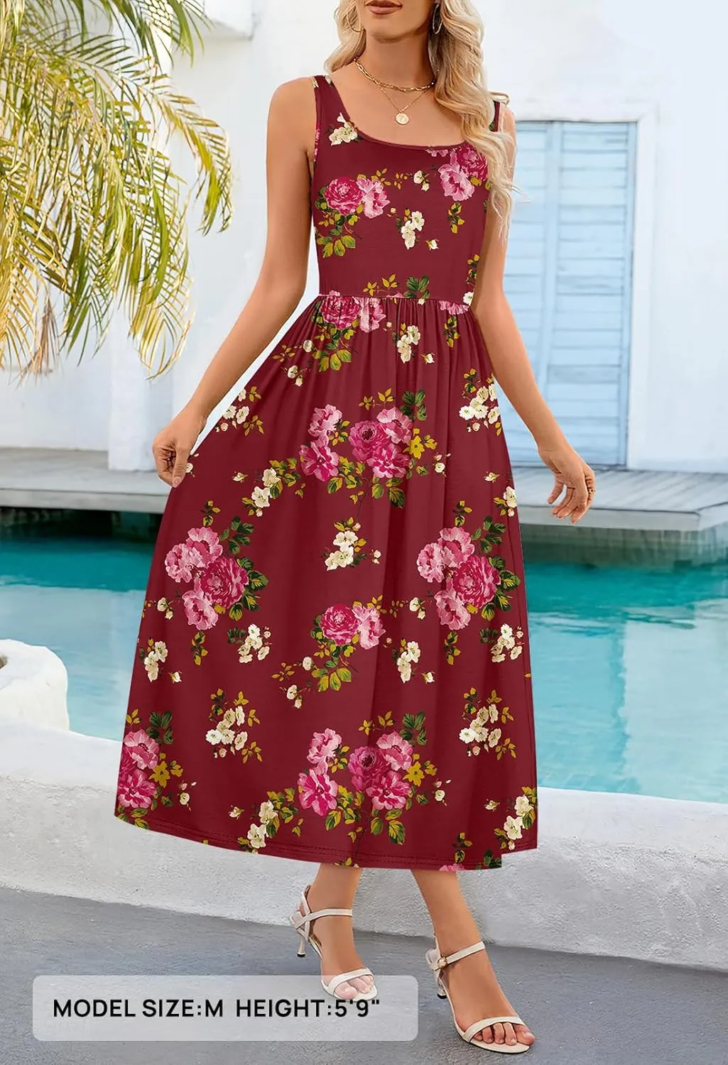 MEROKEETY Women's 2025 Summer Spring Casual Floral Sundress Sleeveless Beach Vacation Flowy Boho Tank Midi Dresses