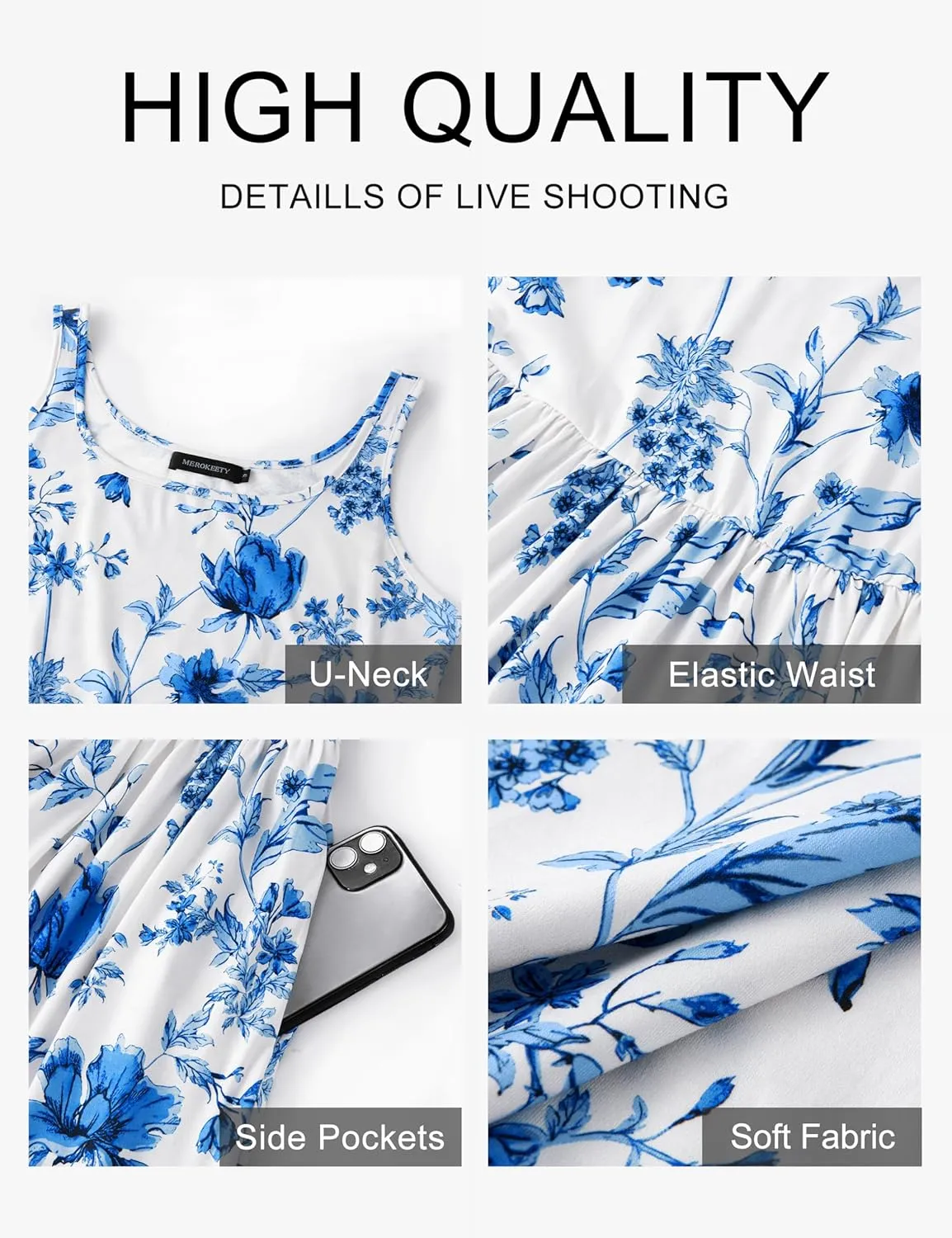 MEROKEETY Women's 2025 Summer Spring Casual Floral Sundress Sleeveless Beach Vacation Flowy Boho Tank Midi Dresses
