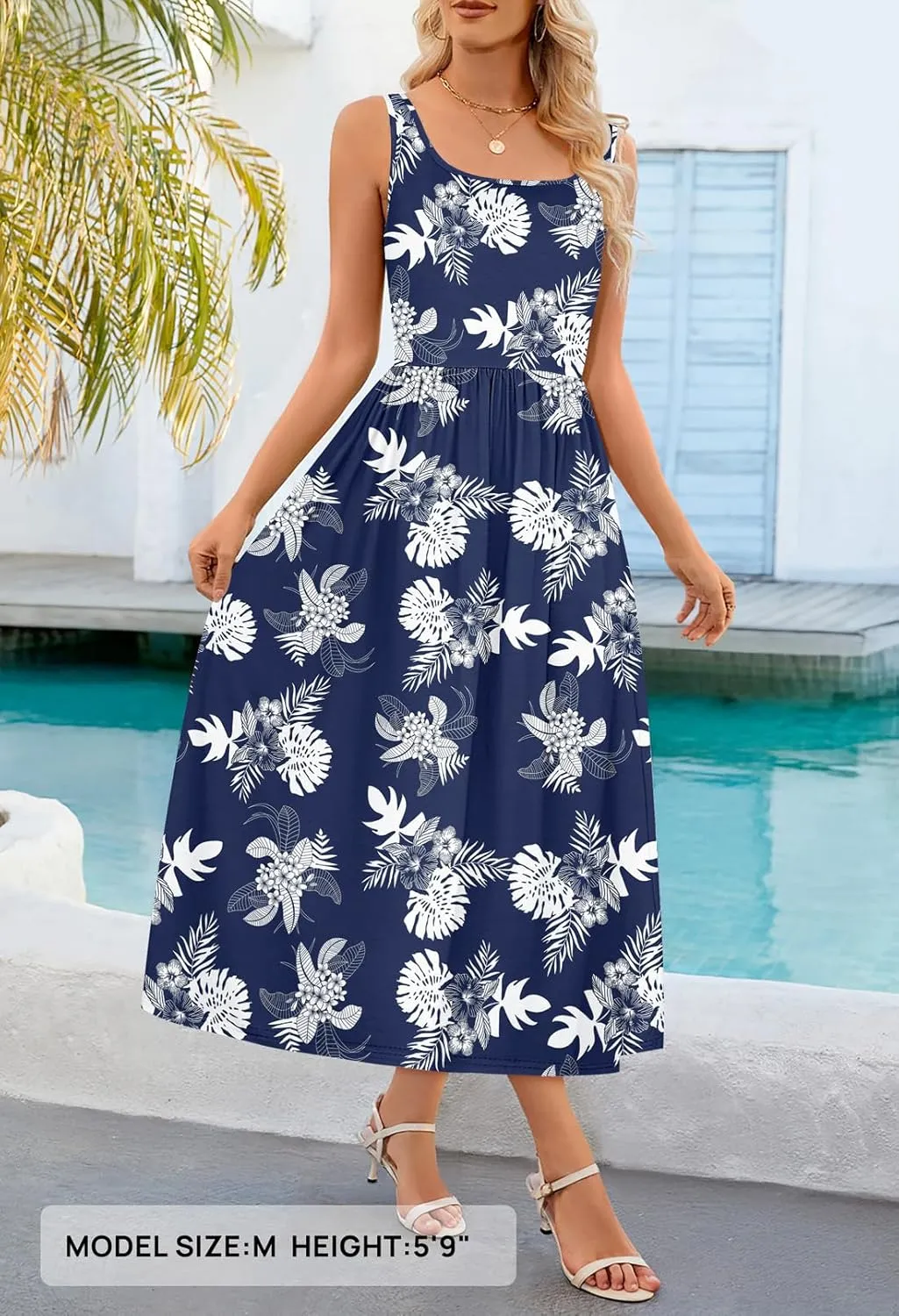 MEROKEETY Women's 2025 Summer Spring Casual Floral Sundress Sleeveless Beach Vacation Flowy Boho Tank Midi Dresses