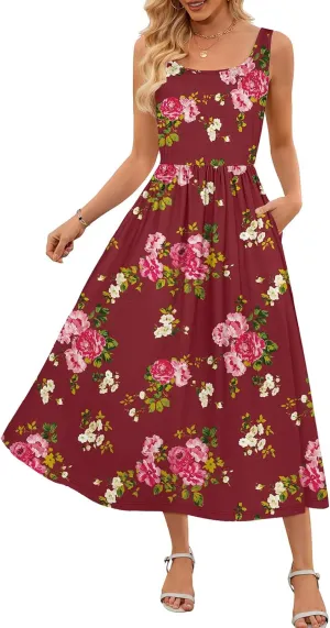MEROKEETY Women's 2025 Summer Spring Casual Floral Sundress Sleeveless Beach Vacation Flowy Boho Tank Midi Dresses