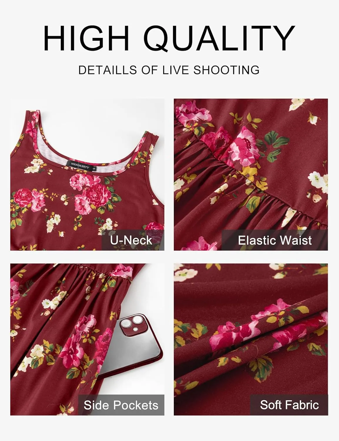 MEROKEETY Women's 2025 Summer Spring Casual Floral Sundress Sleeveless Beach Vacation Flowy Boho Tank Midi Dresses
