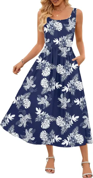 MEROKEETY Women's 2025 Summer Spring Casual Floral Sundress Sleeveless Beach Vacation Flowy Boho Tank Midi Dresses