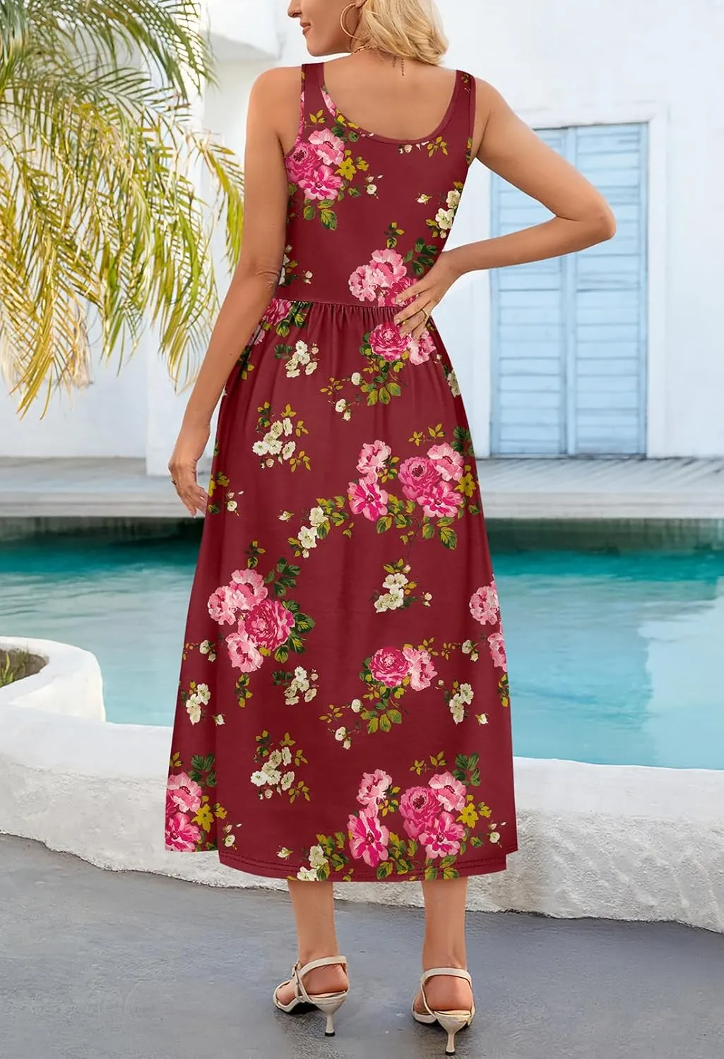 MEROKEETY Women's 2025 Summer Spring Casual Floral Sundress Sleeveless Beach Vacation Flowy Boho Tank Midi Dresses