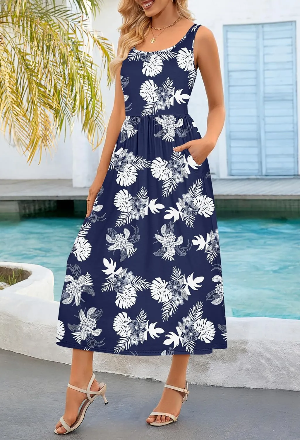 MEROKEETY Women's 2025 Summer Spring Casual Floral Sundress Sleeveless Beach Vacation Flowy Boho Tank Midi Dresses